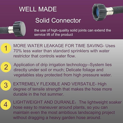 Soaker Hose 50ft - Garden Rubber Soaking Drip Hoses 5/8" Saving 70% Water Garden Hose, Drip Irrigation Round Hose for Lawn Yard, flower beds