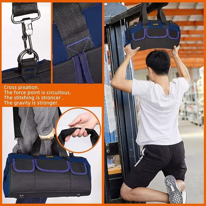 FASTECH 20 Inch Heavy Duty Tools Bag with Wide Mouth for Tool Storage, Carrier and Organizer,Tote Bag for Men/Women, Wide Mouth Tool Bags With Inside Pockets (20 Inch)