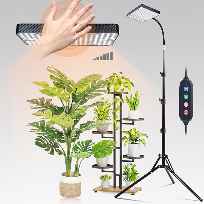 FECiDA Smart Control Tall Grow Light with Stand & Timer 4/8/12H, 25W Standing Grow Lights for Indoor Plants, Bonsai Tree, Bright Enough Like A Small Sun for Indoor Jungle, 24"-64" Height Adjustable