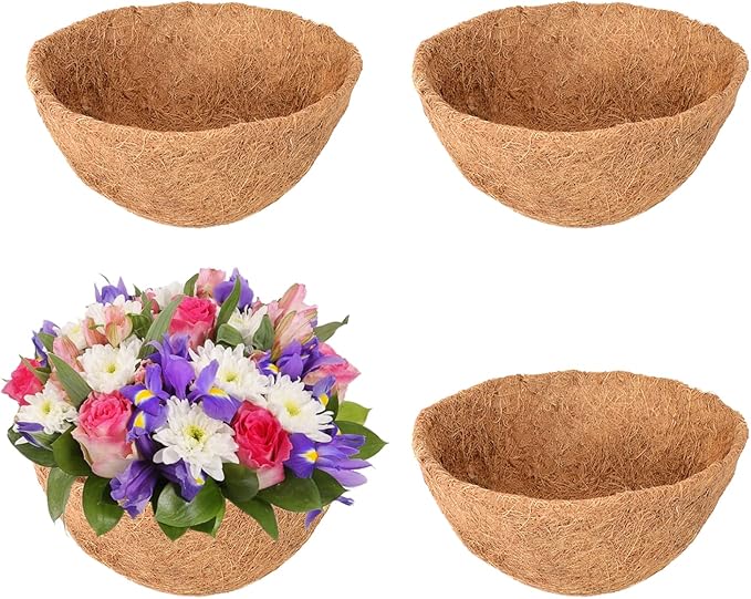 Legigo 4 Pack 10 Inch Hanging Basket Coco Liners Replacement, 100% Natural Round Coconut Coco Fiber Planter Basket Liners for Hanging Basket Flowers Vegetables