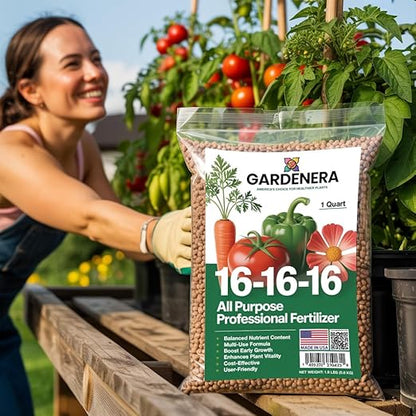 Gardenera 16-16-16 Premium All Purpose Professional Fertilizer - Lawn, Flower, Tree, Shrub & Vegetable Fertilizer (1 Quart)