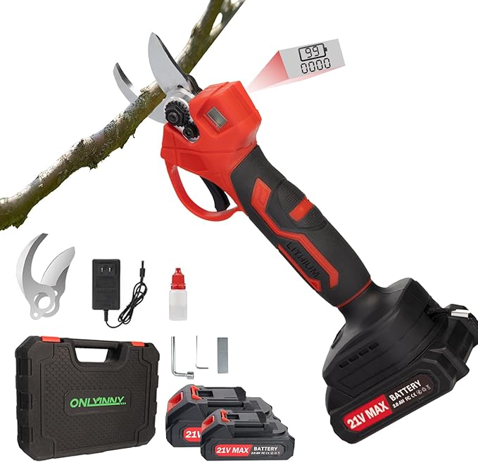 21V Electric Pruning Shears, Tacsaw Upgraded 600W Brushless Electric Pruner with 2×2.0Ah Batteries, 2 Blades, Fast Charger, 1.6" Cutting Diameter, Cordless Pruning Shears for Yards/Outdoors/Farms