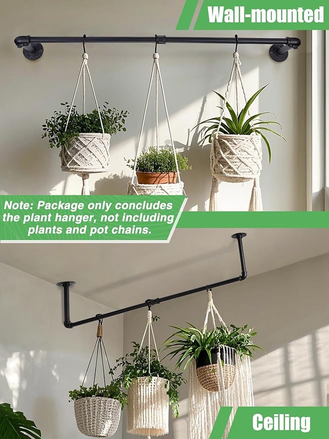 Bigmeta 34in Hanging Planters Rod for Indoor Plants - Max. Load 44 lb Black Metal Holder Rod for Wall Ceiling Decor, 1 Pcs (Pot Chain & Plants Not Included)