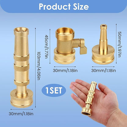 High Pressure Hose Nozzle, Heavy-Duty Brass Adjustable Twist Hose Nozzle with On-Off Valve, Water Hose Sprayer Nozzle with 3/4" GHT Connector for Garden(3 Pack）