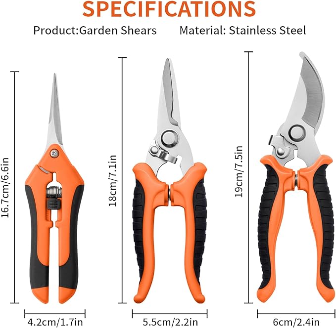 3 Pack Garden Pruning Shears, Stainless Steel Shears, Gardening Shears Scissors Pruning Shears for Gardening Tools (3PCS Orange and Black)