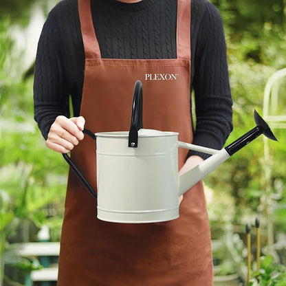 Plexon 1 Gallon Metal Watering Can Outdoor, Flower Plant Gardening Garden Large Watering Can Pot, Black Galvanized Steel Handles and Removable Spray Spout, Off-White