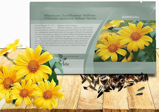 Outsidepride Yellow Torch Mexican Sunflower Seeds - 1000 Pcs Annual, Easy-to-Grow, Yellow Tithonia Speciosa Flower Seeds w/Drought-Tolerant Blooms for Pollinator Gardens & Vibrant Summer Landscaping