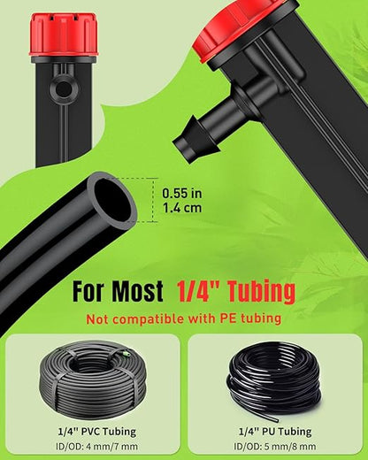 Pawfly 100 Pcs Drip Irrigation Emitters, Drip Emitters with Adjustable 360 Degree Water Flow, Garden Drippers for Plants Watering System, Sprinkler Heads for 1/4" Drip Irrigation Tubing