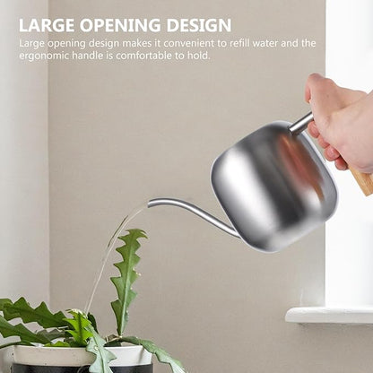 HANABASS 1200ml Long Spout Watering Can Indoor Plant Watering Can Metal Small for Indoor Plants (Silver)