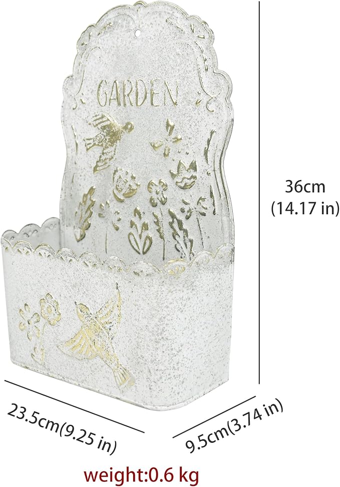 BIG FORTUNE Metal Wall Mount Planter Wall Vases for Flowers Shabby Chic Decor for Rustic Farmhouse Outdoor Decor (White)