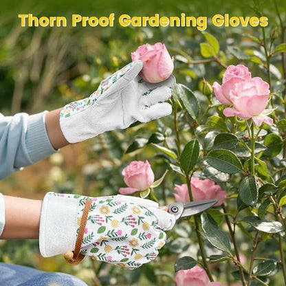 Gardening Gloves, Garden Gloves for Women Thorn Proof, Breathable Leather Work Gloves for Yard Pruning, Planting