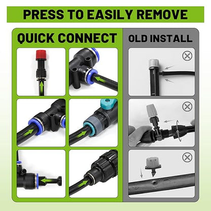 100-Foot Drip Irrigation System - 16 Copper Nozzles + T-Connectors for Gardens, Lawns, Plants, and Hydroponics - Quick-Connect Watering Kit
