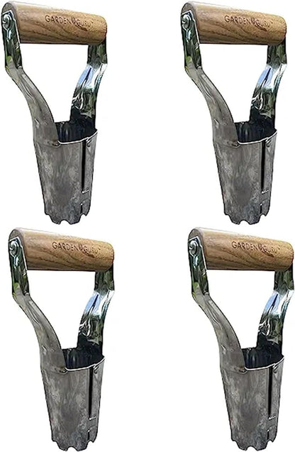 Garden Guru Eco Bulb Planter - 100% Recycled Stainless Steel - Rust Resistant - FSC Certified Wood Ergonomic Handle - Depth Marker for Consistent Planting Flowers Tulips, Daffodils, Dahlias(4Pack)