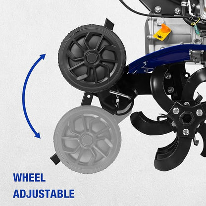 BILT HARD 24'' 99cc 4-Cycle Gas Tiller Cultivator, Variable Width Front Rotating Tines Tiller, 11.8'' Max Working Depth, Adjustable Handle & Wheels Rototiller for Weeding, Cultivating, Digging