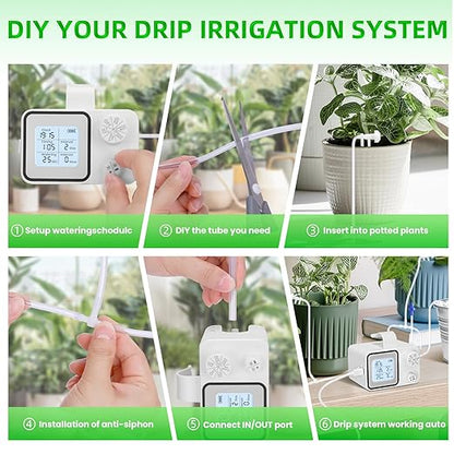 Automatic Plant Watering Devices with Programmable Water Timer and LED Display,Automatic Drip Irrigation Kit System for 15 Potted Plants Outdoor Indoor Garden Balcony Vacation
