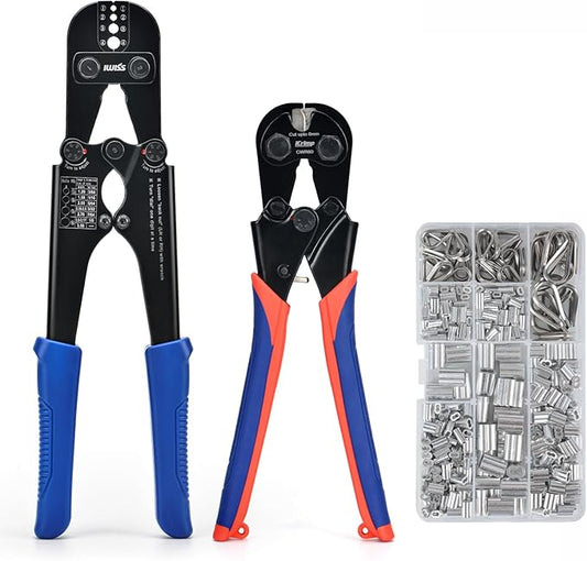 iCrimp Wire Rope Swager, 3/64-inch to 1/8-inch Wire Rope Crimping Tool with Cutter and 375pcs Sleeve Set, Fishing Crimping Tool IWS-1608M & CWR-60