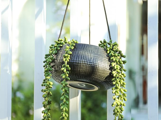 8 Inch Hanging Planters for Indoor Plants - Small Hanging Flower Pots with Drainage Holes Round Ceramics Hanging Plant Pots Black