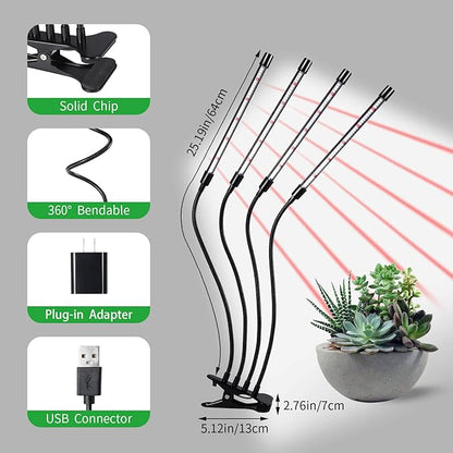 Grow Lights for Indoor Plants,168 LEDs Clip Plant Lights, Full Spectrum LED Plant Growing Lamps with Flexible Gooseneck, 3/9/12H Timer, 3 Spectral Modes, 10 Dimmable Levels, 4 Head