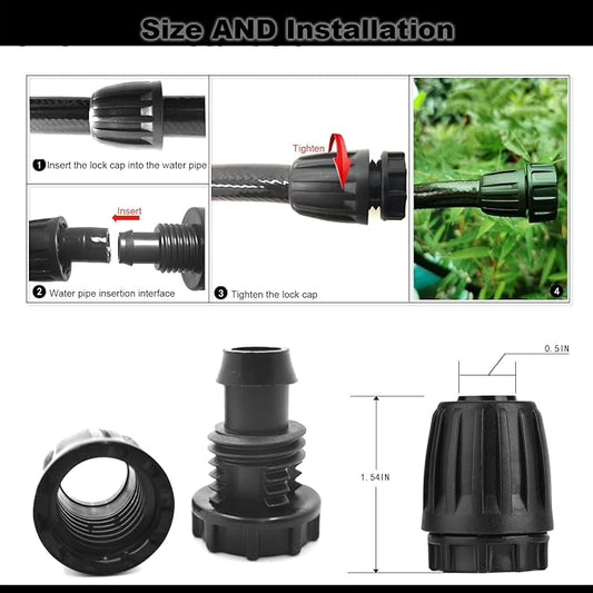 1/2 Inch Drip Irrigation End Cap Fittings,8-Pack,Drip Irrigation Parts for 1/2 Inch Tubing,Barbed Lock Nut End Plug Connectors for Garden Drip Irrigation System