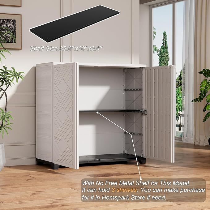 HOMSPARK Indoor/Outdoor Storage Cabinet with Doors, 34”x15”x34” HDPE Plastic Storage Box for Bedroom, Bathroom, Living Room, Balcony, Multi-Purpose for Daily Tools, White