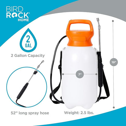 BIRDROCK HOME Garden Sprayer with Battery Powered Pump - Stainless Steel Wand, Rechargeable, Adjustable Spray, & Portable for Lawn, Garden, Plants, and Cleaning - White Translucent Body - 2-Gallon