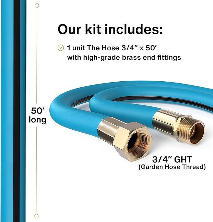 Aeromixer THE HOSE - 3/4 Inch Garden Hose 50 Ft, Kinkless Commercial Garden Hoses, Heavy Duty Industrial Water Hoses for Outdoors, 650 PSI High-Pressure Watering Tool for Farming and Gardening