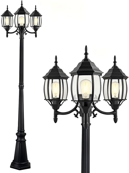 85 Inch 3-Head Lamp Posts Outdoor Lighting for Backyard Garden 3-Light Outdoor Post Lantern 85” Aluminium Alloy Outside Street Light with Clear Glass Shade,Driveway Light,E26(Bulbs Not Included)