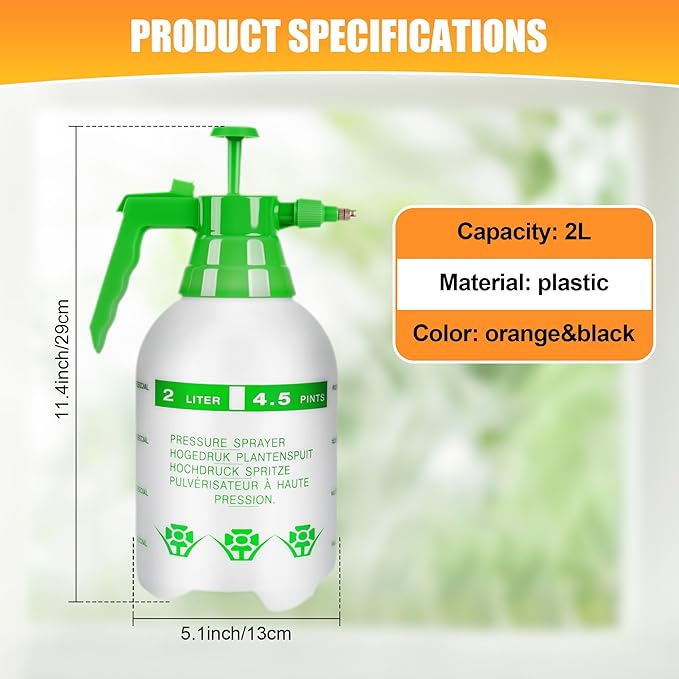 4 Pcs 1/2 Gallon Plastic Handheld Pump Sprayer – Garden Pressure Sprayer Bottle with Adjustable Nozzle for Plants, Cleaning, Household Tasks – White & Green