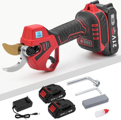 Electric Pruning Shears,Cordless Pruning Shears Brushless Motor with 2Pcs Rechargeable Batteries，21V Upgraded Pruner with LCD Display