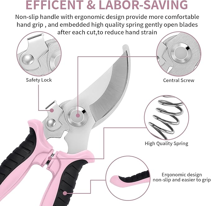 3 Pack Garden Pruning Shears, Stainless Steel Shears, Gardening Shears Scissors Pruning Shears for Gardening Tools (3PCS Pink and Black)