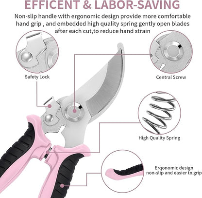 3 Pack Garden Pruning Shears, Stainless Steel Shears, Gardening Shears Scissors Pruning Shears for Gardening Tools (3PCS Pink and Black)