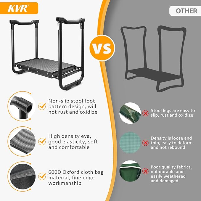 KVR Garden Kneeler Seat Heavy Duty, Upgraded Garden Bench Widened 10.2", Anti-Rust & Anti-Wear, Foldable Gardening Stool Prevents Back Pain Knees, Gift for Women Men, Seniors, Mom, Dad
