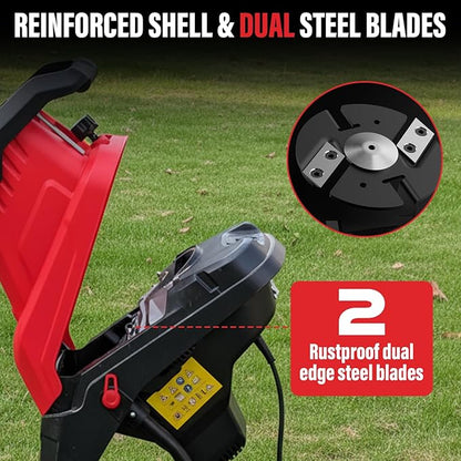 MZK Electric Wood Chipper, 15 Amp Wood Chipper Shredder, with 45L Collection Bag and Push Stick, 1.8 Inch Cutting Diameter for Garden Branches