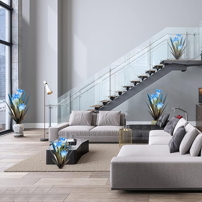 Homight Metal Agave Plant Outdoor Decoration Lily Mexican Yard Art Garden Gift Home Decor Hand Painted Metal Agave Garden Yard Statue, Outdoor Lawn Ornaments (2 Big Blue Lilies)