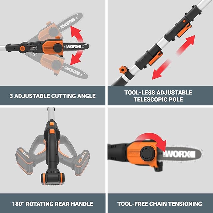 Worx Nitro 20V 8 '' cordless pole chainsaw tool only WG349.9