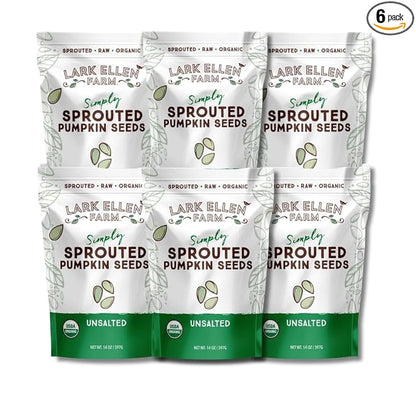 Lark Ellen Farm Sprouted Organic Pumpkin Seeds – Raw, Unsalted, Air-Dried Pepitas for Snacking, Salads, Trail Mix – USDA Organic, Non-GMO, Vegan, Gluten-Free, Resealable Bag (14 oz, 6-Pack)