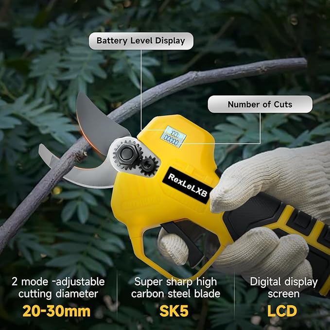 Cordless Electric Pruning Shears for DeWalt 20V Battery, Brushless Tree Pruner with LCD&SK5 Blades, Adjustable Cutting Dia. 0.8-1.2 Inch for Gardening, Tree Pruning(NO Battery)