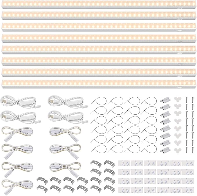 Barrina T5 Grow Lights, Full Spectrum Grow Light, 3ft 128W (8 x 16W, 800W Equivalent), LED Grow Lights for Indoor Plants, Ideal for Indoor Plants, Plant Grow Shelf, Plug and Play, Yellow, 8-Pack