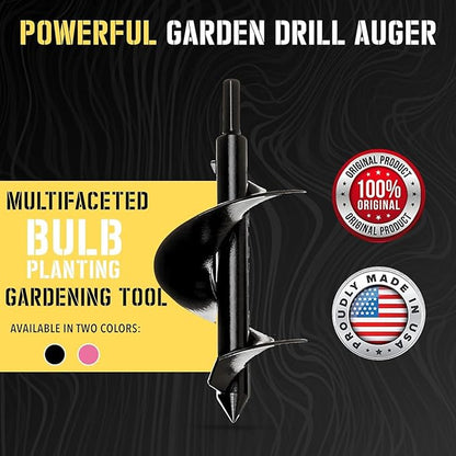 Power Planter Bulb Auger & Bedding Plant Tool - 3"x7" Garden Auger Drill Bit with 3/8" Non-Slip Hex Drive, Hand-Welded Planting Auger Gardening Drill, Earth Auger Digging Tools, Up to 6" Deep (Lime)