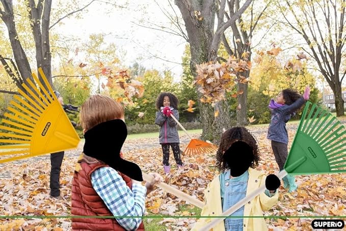 Kids Rake with Hardwood Handle, Durable Plastic Head to Sweep Leaves in Lawn and Tidying Up The Garden, 34" (Grey), 6 Pack