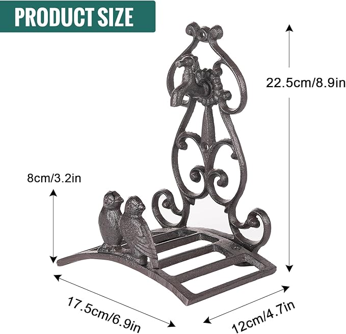 Sungmor Vintage Cast Iron Garden Hose Holder - Small Decorative Wall Mount Hose Hanger with Birds & Scroll, Heavy Duty Outdoor Storage Hook for Yard, Garden, or Patio - Rustic Bronze Finish