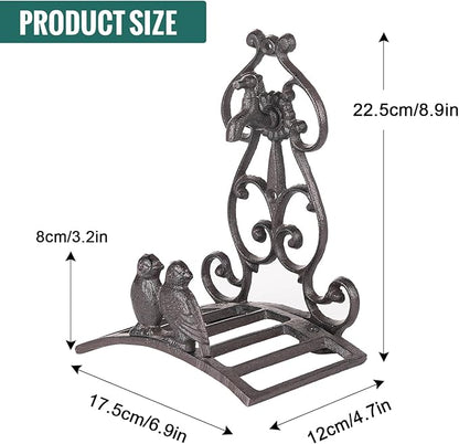 Sungmor Vintage Cast Iron Garden Hose Holder - Small Decorative Wall Mount Hose Hanger with Birds & Scroll, Heavy Duty Outdoor Storage Hook for Yard, Garden, or Patio - Rustic Bronze Finish