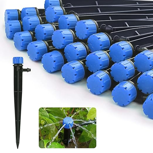 1/4 inch Drip Irrigation Emitters,100 Pcs Drip Emitters for 1/4" Irrigation Tubing Adjustable Water Flow Irrigation Drippers Drip Heads Drip Nozzles for Plants Garden Watering Raised Bed Potted Flower