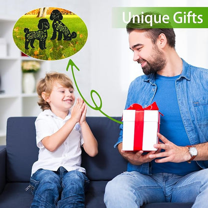 Poodle Metal Garden Stakes Yard Decor, 2PCS Black Poodle Dog Silhouette Statues Garden Decorative Gifts for Yard Art, Patio, Outside, Lawn Ornaments, Christmas, Backyard, Pathway