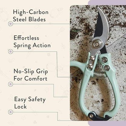 Modern Sprout Hand Pruners - Lightweight Pruning Shears W/Easy Lock- Gardening Scissors - Bypass Sharp Carbon Steel Blade - Rust Resistant - Garden Tools - Reusable Holster - Lavender