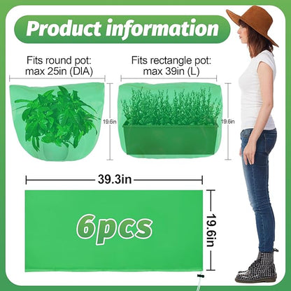 ANPHSIN 6 pcs Plant Covers Freeze Protection - 19.6in x 39.3in Winter Shrub Plant Protection Bags, Frost Blankets Cloths with Drawstring for Outdoor Garden Rose Bush Plants, Green