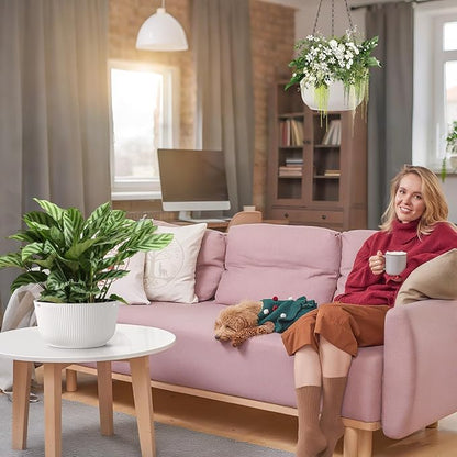 Set of 2 White 11.2 Inch Hanging Planters for Indoor Outdoor Plants, Self Watering Hanging Flower Pots with Drainage Hole & Plug