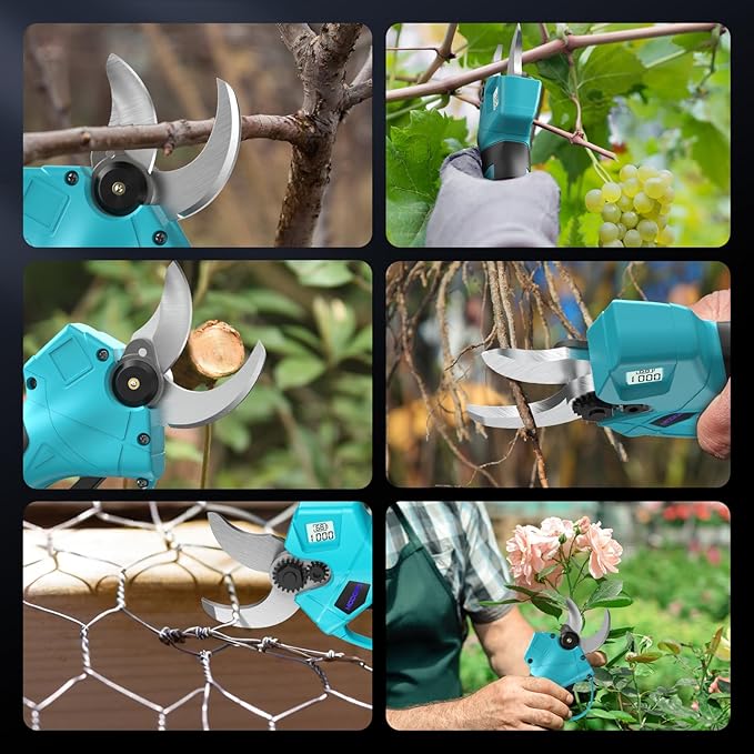 Upgraded Electric Pruning Shears, 1.4" Cutting Diameter Cordless Pruner with LCD Display, Brushless Motor, 2×2.0Ah Rechargeable Batteries & Extra Blade for Garden Trees and Branches