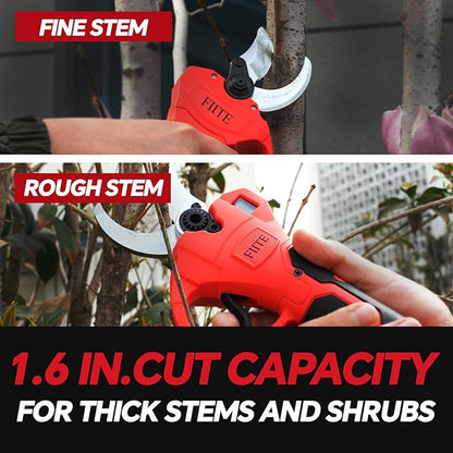 Electric Pruning Shears, Upgraded 40mm 1.6'' Cutting Diameter Portable Cordless Pruning Shears with LCD Display Garden Shears & 2 * 5.0Ah Rechargeable Batteries and Toolkit for Garden Tree Branch
