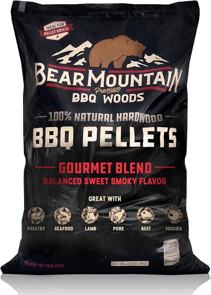 Bear Mountain All Natural Wood Pellets for Smoker, Grill & BBQ, 40 Lbs, Gourmet Blend - Premium Hardwood Barbecue Pellets for Indoor and Outdoor Grilling